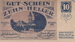 10 HELLER 1920 Stadt ERLAUF IM NIBELUNGENGAU Niedrigeren Österreich #PE936 - Lokale Ausgaben