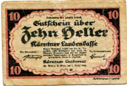 10 HELLER 1920 Stadt CARINTHIA Carinthia Österreich Notgeld Papiergeld Banknote #PL543 - Lokale Ausgaben