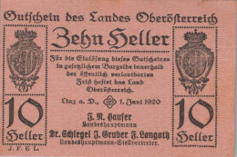 10 HELLER 1920 Stadt Oberösterreich Österreich Federal State Of Österreich Notgeld #PE250 - [11] Lokale Uitgaven