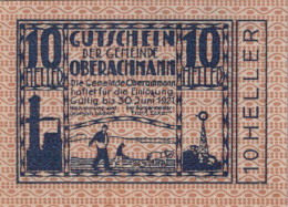 10 HELLER 1920 Stadt OBERACHMANN Oberösterreich Österreich Notgeld #PE476 - [11] Lokale Uitgaven