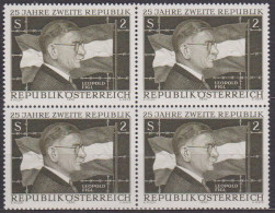 1970 , Mi 1322 ** (5) -  4er Block Postfrisch - 25 Jahre Zweite Republik Österreich - Ungebraucht