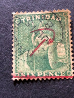 TRINIDADb  SG 104  1d On 6d Yellow Green FU - Trinidad Y Tobago