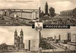 MAGDEBURG, MULTIPLE VIEWS, ARCHITECTURE, PARK, CARS, CHURCH, TOWERS, TRAM, EMBLEM, GERMANY, POSTCARD - Magdeburg