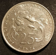 RARE - JAMAIQUE - JAMAICA - 25 CENTS 1985 - Armoiries - 25ème Anniversaire De La Banque De Jamaïque - KM 154 - Jamaique