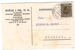 Postcard 1927 Zagreb Via Skopje,Yugoslavia - Koshak ( JEWISH FAMILIES In Zagreb ) Jewish - Lettres & Documents