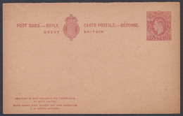 GB Great Britain Mint Unused 2 Pence King George VI Reply Postcard, Post Card, Postal Stationery - Covers & Documents