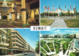 MULTIPLE VIEWS, ARCHITECTURE, FLAGS, PARK, CARS, MOSQUE, KUWAIT, POSTCARD - Koeweit