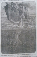 D203424 P252  The Battle Of The French Corvette Alecton With A Giant Octopus - Woodcut From A Hungarian Newspaper  1866 - Estampas & Grabados