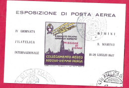 FOGLIETTO ERINNOFILO " ESPOSIZIONE POSTA AEREA  RIMINI- SAN MARINO 1947" - Erinnophilie