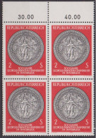 1970 , Mi 1326 ** (5) -  4er Block Postfrisch - 300 Jahre Leopold - Franzens - Universität , Innsbruck - Unused Stamps