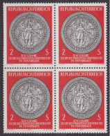 1970 , Mi 1326 ** (8) -  4er Block Postfrisch - 300 Jahre Leopold - Franzens - Universität , Innsbruck - Ungebraucht