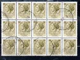 ITALIA REPUBBLICA ITALY REPUBLIC 1968 - 1976 SIRACUSANA TURRITA STELLE STARS LIRE 50 BLOCCO USATO BLOCK USED OBLITERE' - 1961-70: Usati