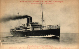 Paquebot POSTE "Duc D'Aumale" Compagnie Generale Transatlantique Services Postaux De La Méditérranée - Passagiersschepen