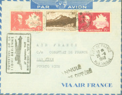 Martinique Par Avion Via Air France Cachet Ouverture Ligne Aérienne 27 9 1948 Martinique Porto Rico CAD 26 8 48 - Luchtpost