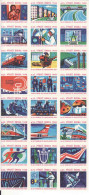 Czech Republic, 24 Matchbox Labels, Building The Homeland - 25th Anniversary, Ship, Train, Plane, Bus, Harvester, Dam - Luciferdozen - Etiketten