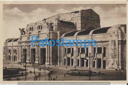 229410 ITALY MILANO MILAN LOMBARDIA STATION TRAIN CENTRAL & TRAMWAY POSTAL POSTCARD - Other & Unclassified