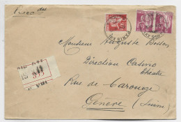 FRANCE PAIX 1FR75 PAIRE +90C ROUGE LETTRE REC PARIS XV 1932 POUR SUISSE AU TARIF - 1932-39 Peace