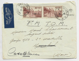 FRANCE SURTAXE 40C N°346 PAIRE LETTRE FM AVION GRENOBLE 26.8.1937 POUR LE MAROC AMBULANT RARE AU DOS - 1921-1960: Modern Period