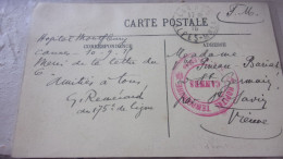 06 CANNES CACHET HOPITAL TEMPORAIRE N°58 BIS HOPITAL MONTFLEURY 1915 WWI  VUE SUR LA CROIX DES GARDES - Guerra De 1914-18