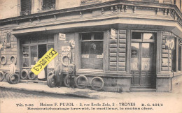 TROYES (Aube) - Maison F. Pujol, 2 R Emile Zola, Pneus Recaoutchoutés - Pompe à Essence Eco, Michelin - Voyagé (2 Scans) - Troyes