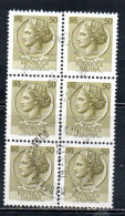 ITALIA REPUBBLICA ITALY REPUBLIC 1968 - 1976 SIRACUSANA TURRITA STELLE STARS LIRE 50 BLOCCO USATO BLOCK USED OBLITERE' - 1961-70: Usados