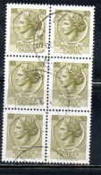 ITALIA REPUBBLICA ITALY REPUBLIC 1968 - 1976 SIRACUSANA TURRITA STELLE STARS LIRE 50 BLOCCO USATO BLOCK USED OBLITERE' - 1961-70: Gebraucht