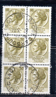 ITALIA REPUBBLICA ITALY REPUBLIC 1968 - 1976 SIRACUSANA TURRITA STELLE STARS LIRE 50 BLOCCO USATO BLOCK USED OBLITERE' - 1961-70: Gebraucht