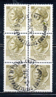 ITALIA REPUBBLICA ITALY REPUBLIC 1968 - 1976 SIRACUSANA TURRITA STELLE STARS LIRE 50 BLOCCO USATO BLOCK USED OBLITERE' - 1961-70: Usati