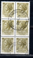 ITALIA REPUBBLICA ITALY REPUBLIC 1968 - 1976 SIRACUSANA TURRITA STELLE STARS LIRE 50 BLOCCO USATO BLOCK USED OBLITERE' - 1961-70: Used