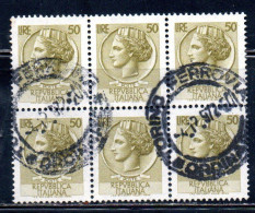 ITALIA REPUBBLICA ITALY REPUBLIC 1968 - 1976 SIRACUSANA TURRITA STELLE STARS LIRE 50 BLOCCO USATO BLOCK USED OBLITERE' - 1961-70: Gebraucht