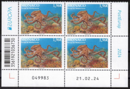 MONACO 2024 - Bloc De 4 Coin Daté  - Europa - Faune Sous-marine - Poulpe De Méditerranée - Neuf ** - Unused Stamps