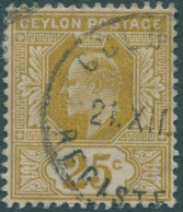 Ceylon 1904 SG284 25c Bistre KEVII Mult Crown CA Wmk #1 FU (amd) - Sri Lanka (Ceylan) (1948-...)