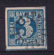 Bayern 3 Kreuzer Mi.-Nr. 2 II Mit GMR, Tiefblau, Dickes Papier - Usados