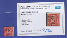 Bayern 18 Kreuzer Rot  Mi.-Nr. 13 A  Mit OMR 325 München  Gepr. SEM BPP - Used