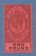 Gibraltar 1912 Georg V. 1 Pfund  Lila / Schwarz / Rot  Mi.-Nr. 74 Postfrisch ** - Gibraltar