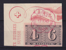 Schweiz 1943 - 100 Jahre Briefmarken Mi.-Nr. 419 Eckrandstück OL Gestempelt - Sonstige & Ohne Zuordnung
