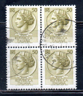 ITALIA REPUBBLICA ITALY REPUBLIC 1968 - 1976 SIRACUSANA TURRITA STELLE STARS LIRE 50 QUARTINA BLOCK USATA USED OBLITERE' - 1961-70: Gebraucht