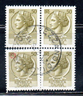 ITALIA REPUBBLICA ITALY REPUBLIC 1968 - 1976 SIRACUSANA TURRITA STELLE STARS LIRE 50 QUARTINA BLOCK USATA USED OBLITERE' - 1961-70: Usados