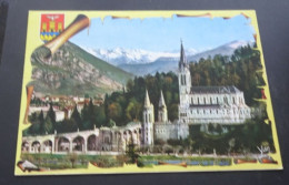 Lourdes - La Basilique Et Au Fond, Les Pyrénées Enneigées - Editions P. Chambon, Lourdes - Lourdes