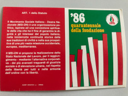 Tessera Movimento Sociale Italiano Quarantennale Della Fondazione 1986 - Cartes De Membre