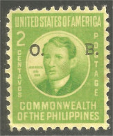 XW01-3066 USA Philippines Jose Rizal No Gum Surcharge O.B. No Gum - Philippinen