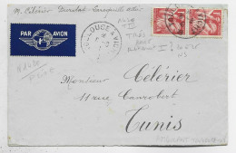 IRIS 1FR PAIRE LETTRE FM AVION AMBULANT TOULOUSE A VICHY 8.6.41 B POUR TUNISIE RARE - Poste Ferroviaire