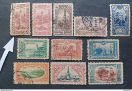 TURKEY OTTOMAN العثماني التركي Türkiye 1914 VARIOUS SUBJECTS CAT UNIF 177-185 ERROR COLOR NOT RED BUT BORDEAUX MNH (177) - Gebruikt