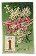 CPA écrite En 1918 - Bonne Année - 1 Janvier 1918 - Carte Gaufrée - Cœurs En Fleurs - M.S.I.B 13787 - - Neujahr