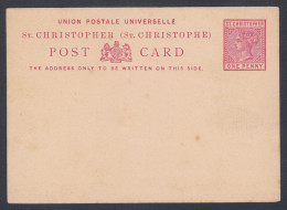 British St. Christopher One Penny Queen Victoria Mint Unused UPU Postcard Post Card, Postal Stationery - St.Christopher-Nevis-Anguilla (...-1980)