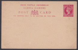 British Gambia One Penny Queen Victoria Mint Unused UPU Postcard Post Card, Postal Stationery - Gambie (...-1964)