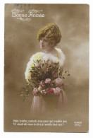 CPA écrite En 1919 - Bonne Année Avec Texte - FURIA 1930/3 - Femme Avec Robe Rose Et Col En Fourrure - - Neujahr