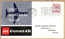 21194 / BEA First Scheduled COMET 4-B Flight 5 April 1960 From LONDON To MUNCHEN Vol Inaugural LONDRES-MUNICH - Covers & Documents