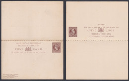 British Trinidad Penny Half Penny Queen Victoria Mint Unused UPU Postcard With Reply Post Card, Postal Stationery - Trinidad & Tobago (...-1961)