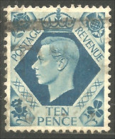 XW03-0032 Great Britain George VI TEN Pence Blue Bleu - Oblitérés